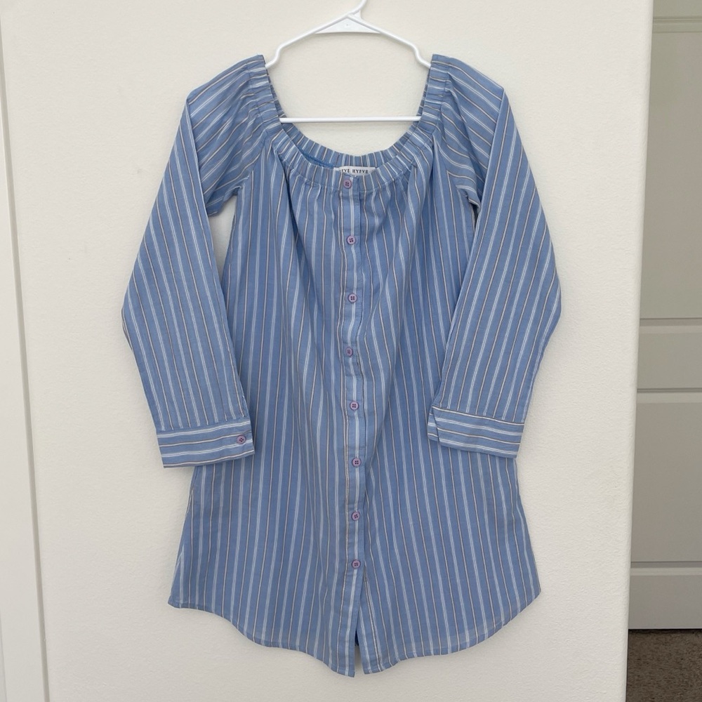 Hyfve Blue Striped Button Down Cotton T Shirt Dress Size Small
